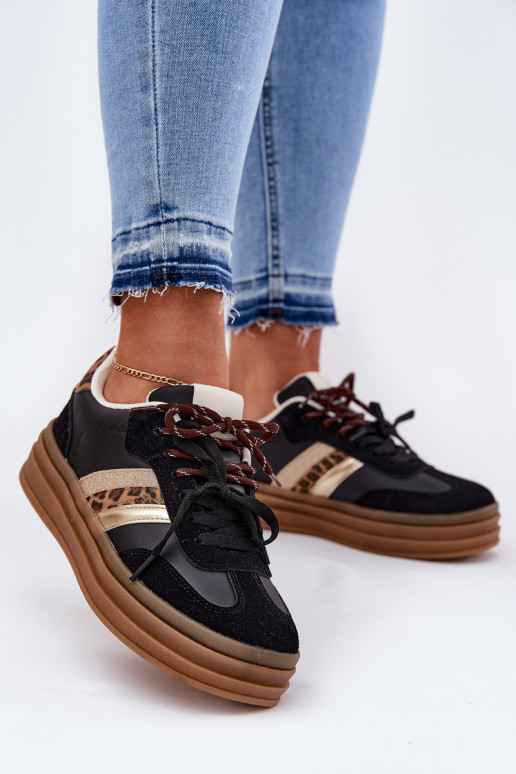 Womens Platform Sneakers With Double Lacing Panther Black Niteria