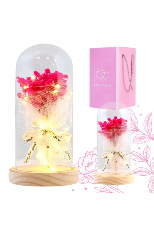 Bukiet withpink colorj gipsówki pod szklaną kopułą oświetlenie LED ROZ23
