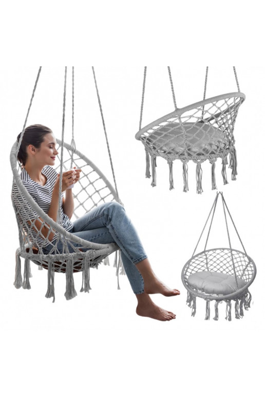 Fotel  bocianie gniazdo hamak bohemian style, huśtawka withpoduszką grey KR33SZ
