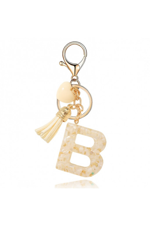 Keychain LITERKA "B" biało  kamyczki  BRL329B