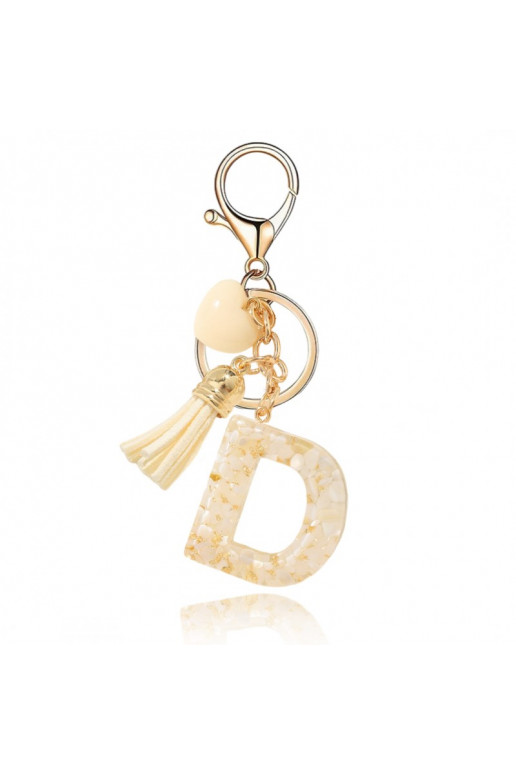 Keychain LITERKA "D" biało  kamyczki  BRL329D