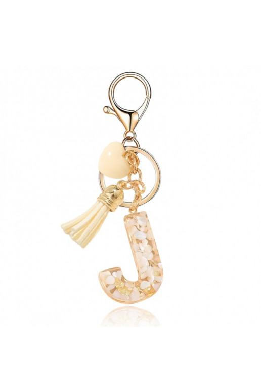 Keychain LITERKA "J" biało  kamyczki  BRL329J