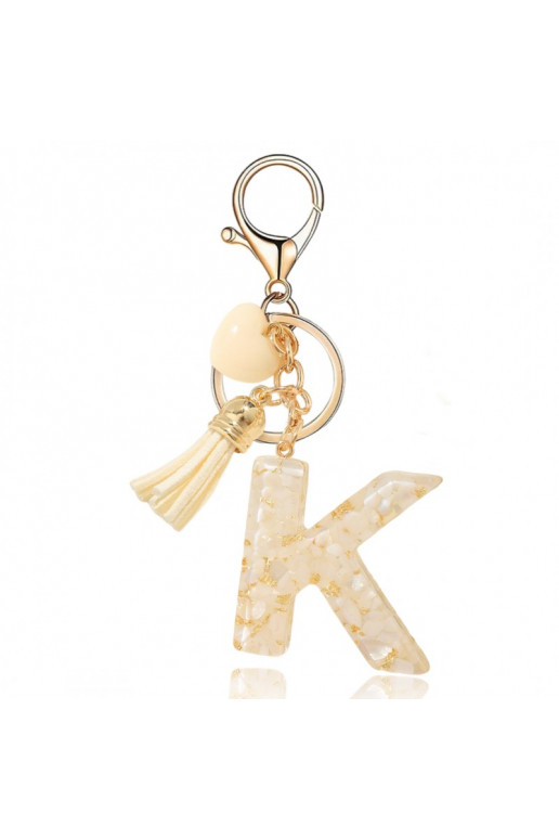 Keychain LITERKA "K" biało  kamyczki  BRL329K