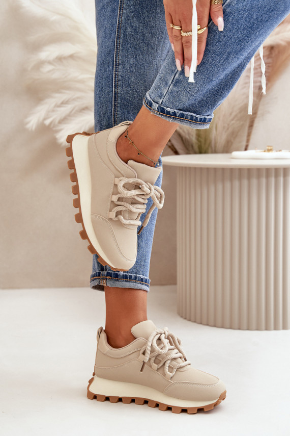 Sports Shoes Sneakers On Platform Made Of Eco Leather Beige Riadella