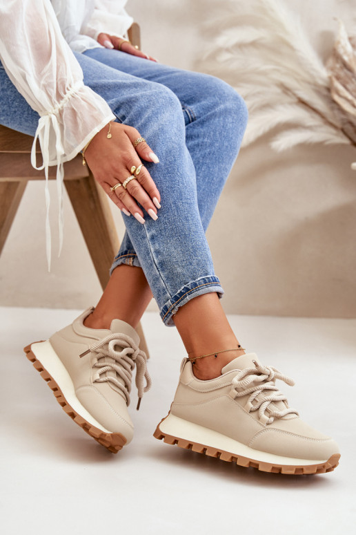 Sports Shoes Sneakers On Platform Made Of Eco Leather Beige Riadella