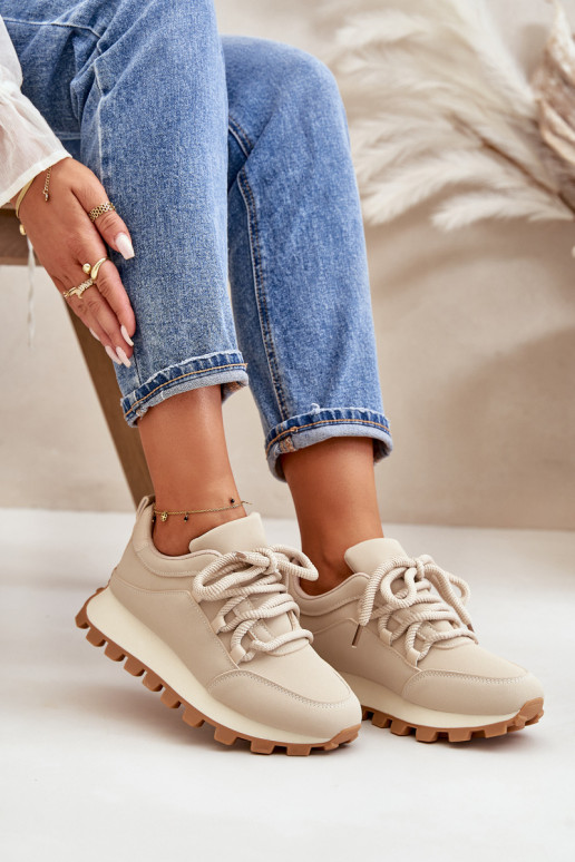 Sports Shoes Sneakers On Platform Made Of Eco Leather Beige Riadella
