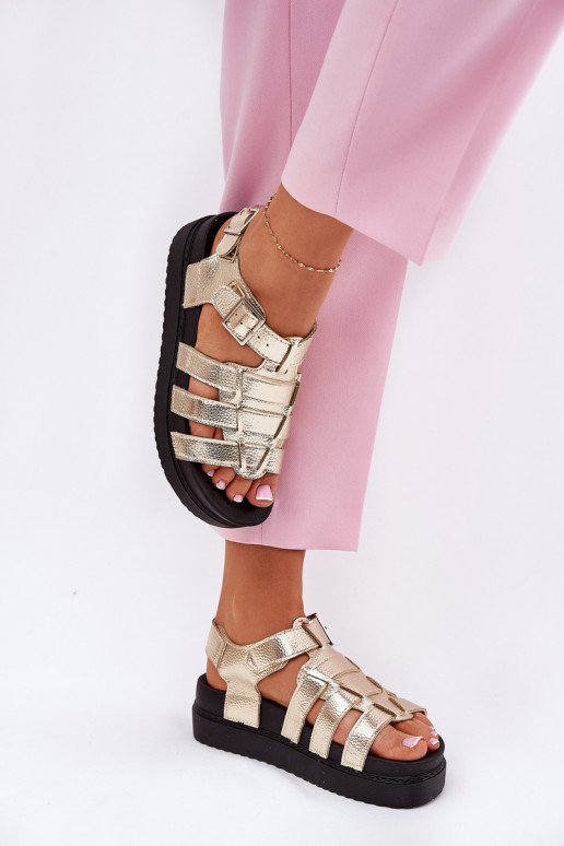 Ladies Platform Sandals With Buckles Gold Atarafas