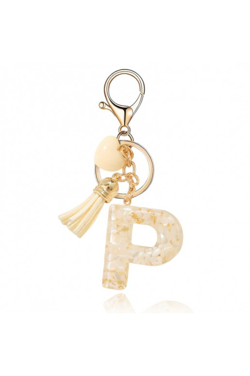 Keychain LITERKA "P" biało  kamyczki  BRL329P