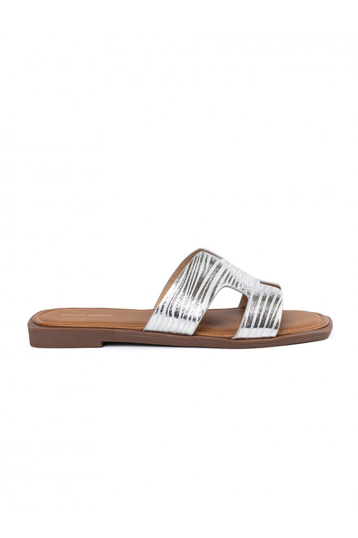 silver color slippers  with a square toe