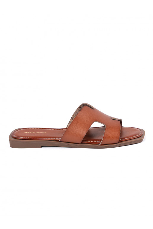 Brown color slippers  with a square toe