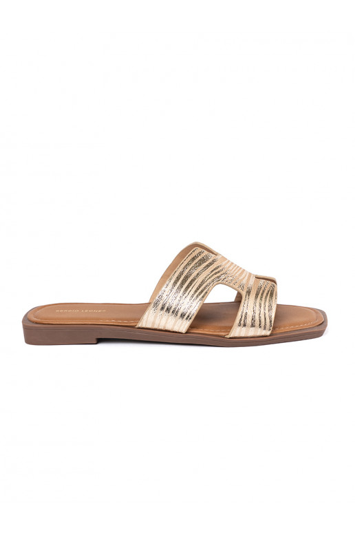 gold color slippers  with a square toe