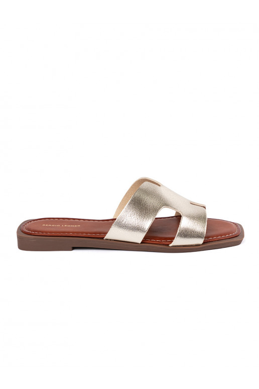 Light gold slippers  with a square toe