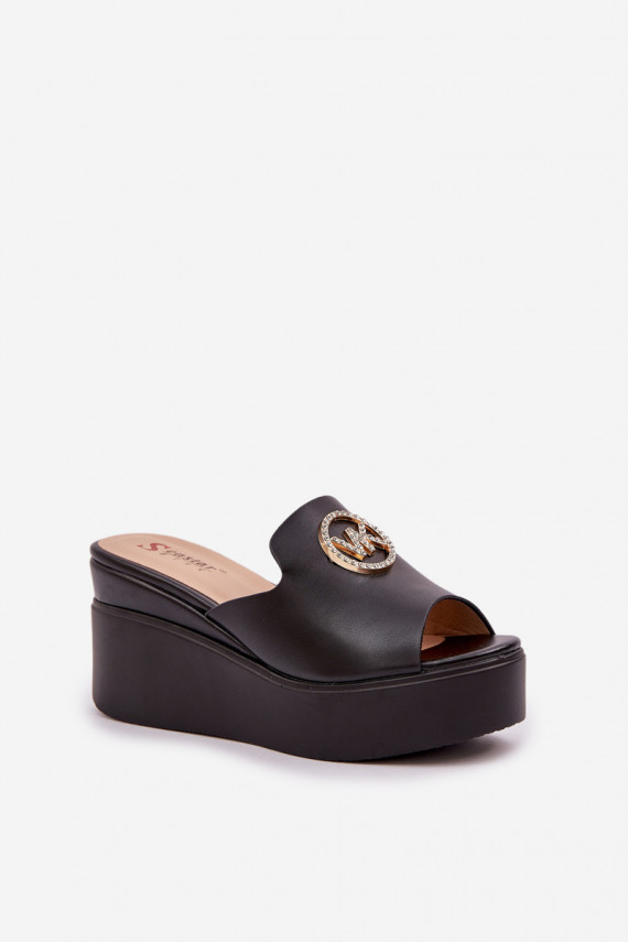 Platform And Wedge Sandals With Decoration Black Nanessia