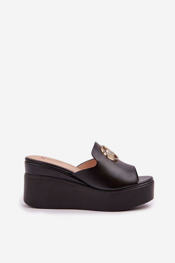 Platform And Wedge Sandals With Decoration Black Nanessia