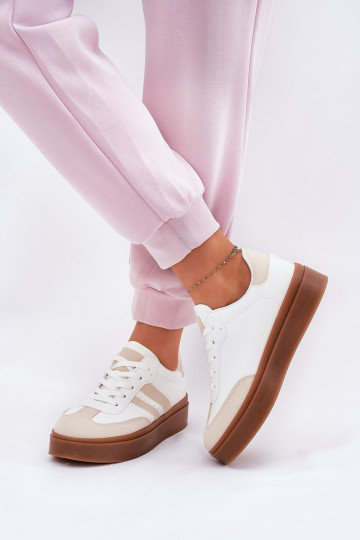Women's Platform Sneakers Made Of Eco Leather Beige-White Ediriella 2