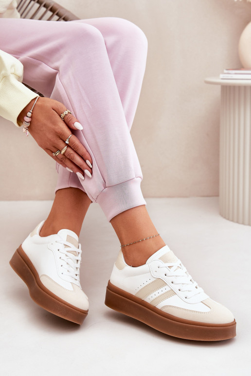 Women's Platform Sneakers Made Of Eco Leather Beige-White Ediriella