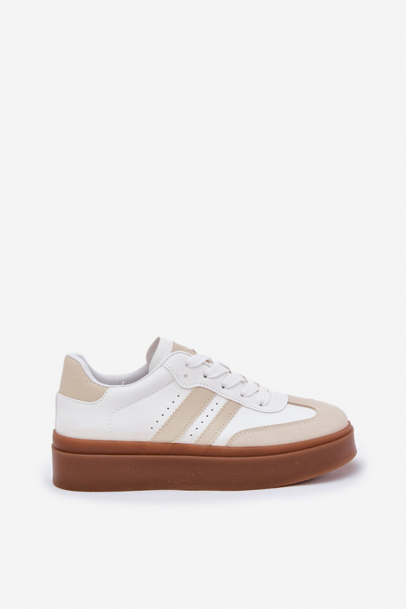 Women's Platform Sneakers Made Of Eco Leather Beige-White Ediriella