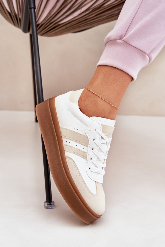 Women's Platform Sneakers Made Of Eco Leather Beige-White Ediriella