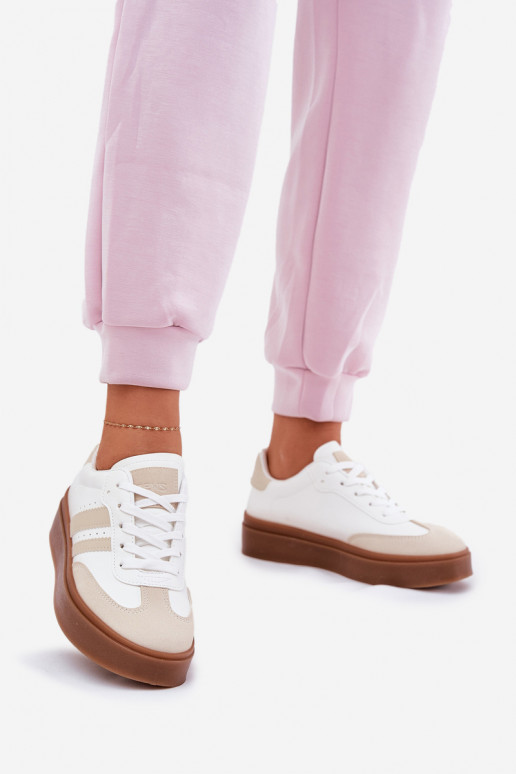 Women's Platform Sneakers Made Of Eco Leather Beige-White Ediriella