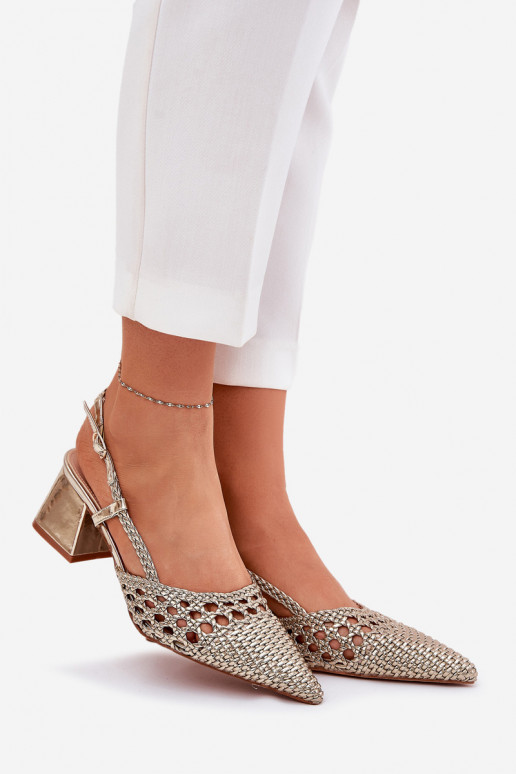 Heels With Braiding And Pointed Toes Gold Resterri