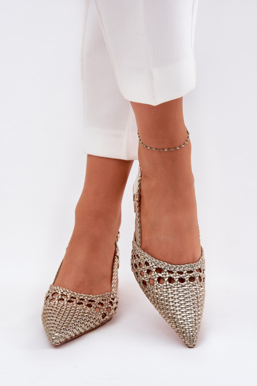 Heels With Braiding And Pointed Toes Gold Resterri