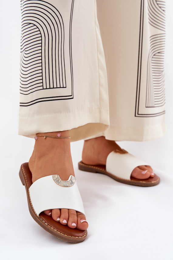 Women's Eco Leather Slippers With Decorative Details White Mevith