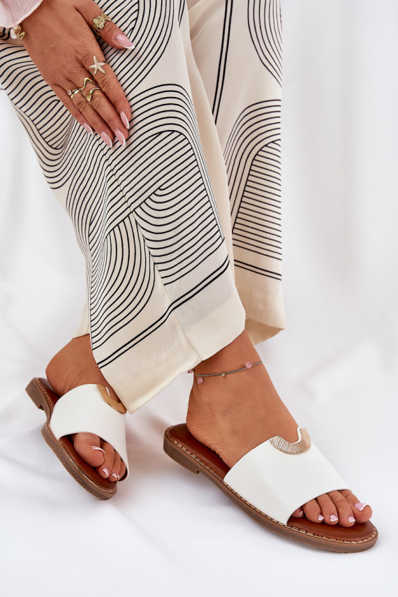 Women's Eco Leather Slippers With Decorative Details White Mevith