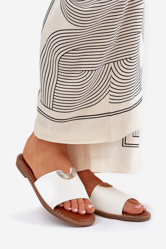 Women's Eco Leather Slippers With Decorative Details White Mevith
