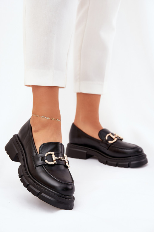 Women's Eco Leather Moccasins With Gold Detail Black Ravalissea