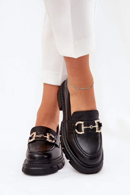 Women's Eco Leather Moccasins With Gold Detail Black Ravalissea