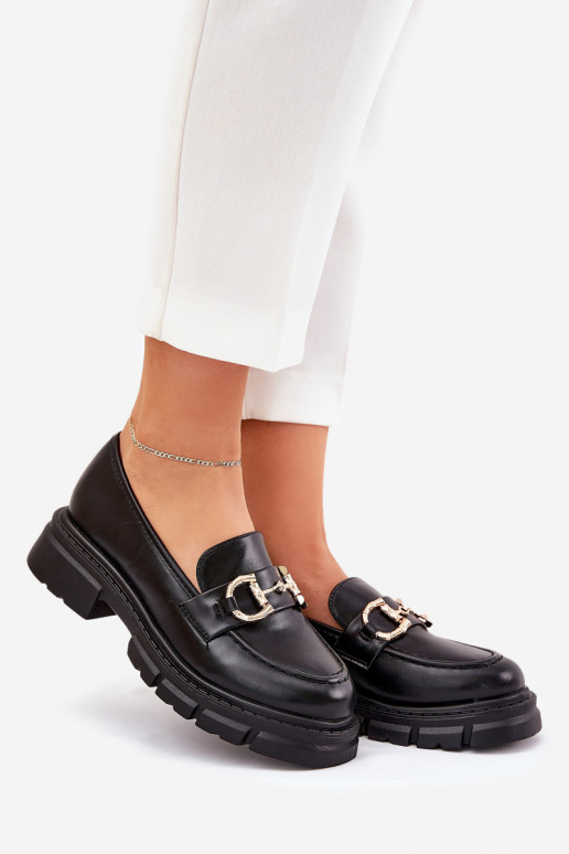 Women's Eco Leather Moccasins With Gold Detail Black Ravalissea