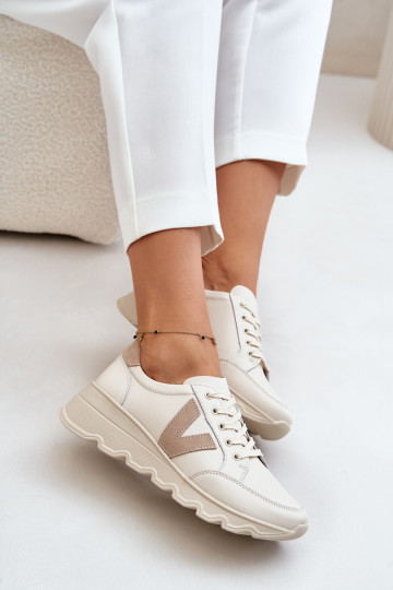 Ladies Leather Sports Shoes Vinceza 7918 Beige 2