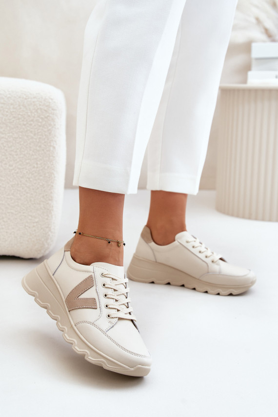 Ladies Leather Sports Shoes Vinceza 7918 Beige
