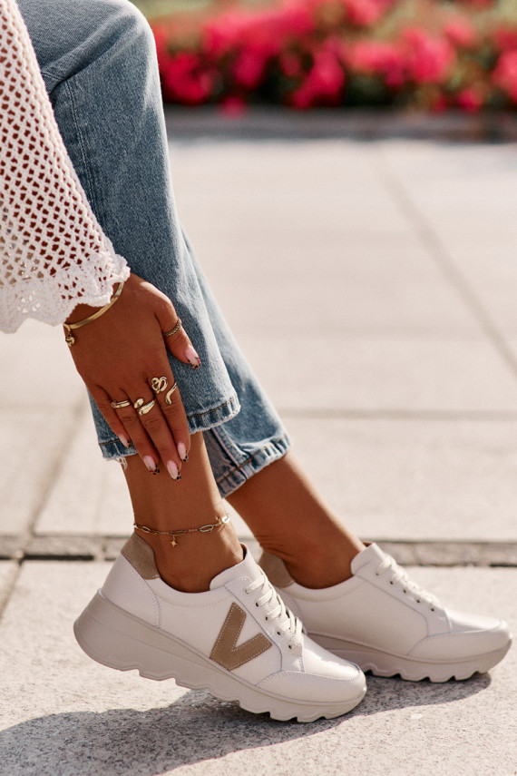 Ladies Leather Sports Shoes Vinceza 7918 Beige