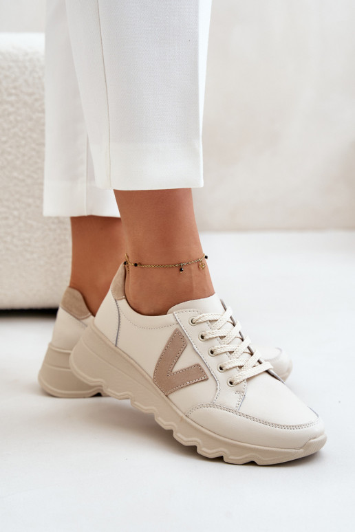 Ladies Leather Sports Shoes Vinceza 7918 Beige
