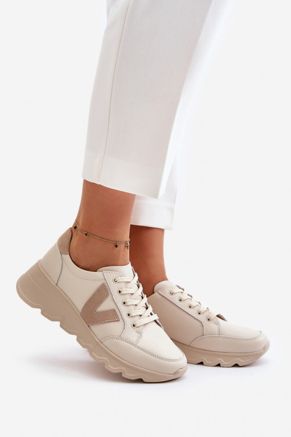 Ladies Leather Sports Shoes Vinceza 7918 Beige
