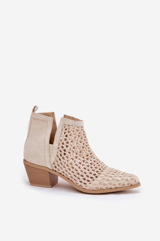 Ladies Cutout Ankle Boots With Weaving Light Beige Tulifedi
