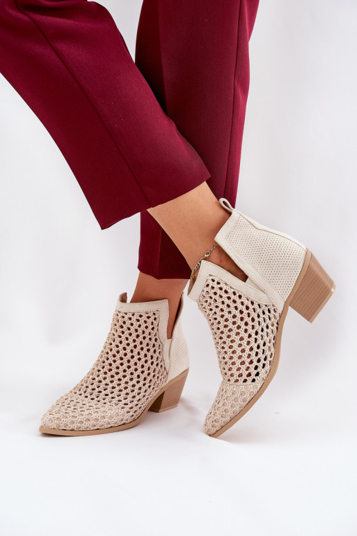 Ladies Cutout Ankle Boots With Weaving Light Beige Tulifedi