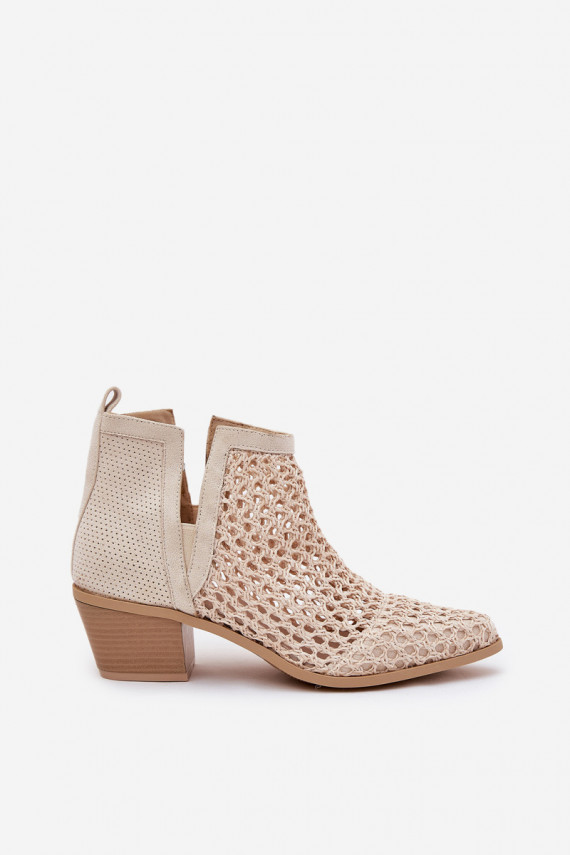 Ladies Cutout Ankle Boots With Weaving Light Beige Tulifedi