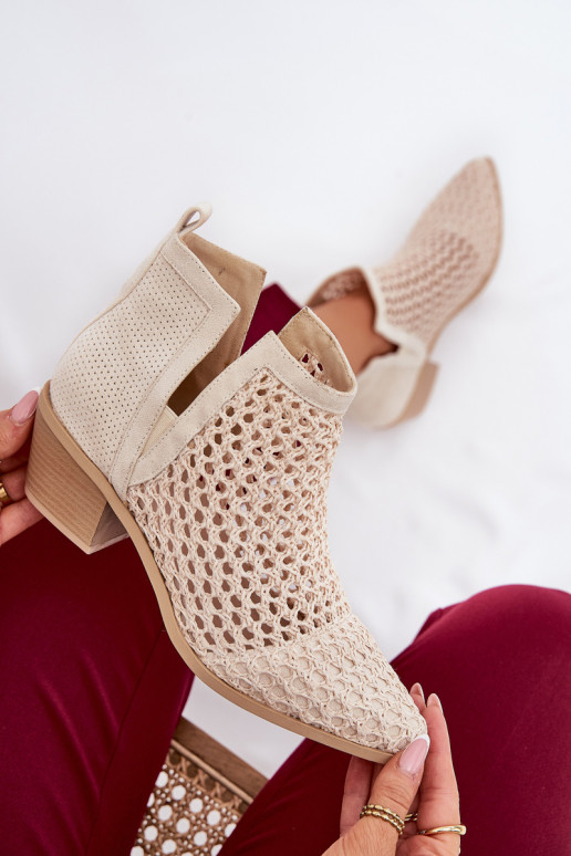 Ladies Cutout Ankle Boots With Weaving Light Beige Tulifedi