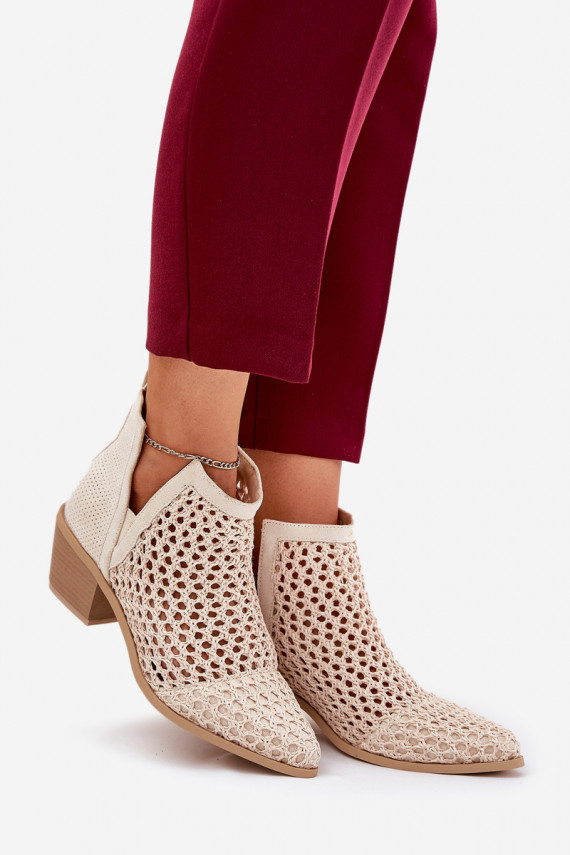Ladies Cutout Ankle Boots With Weaving Light Beige Tulifedi