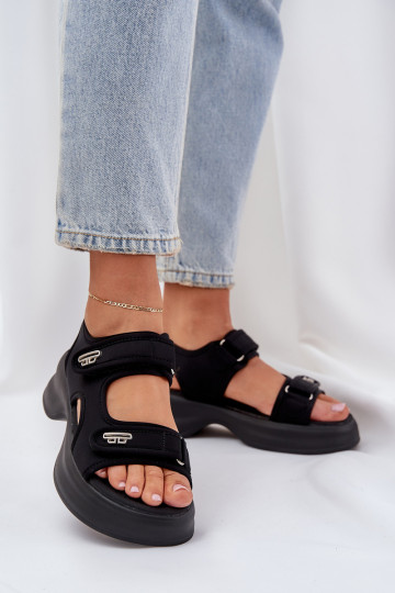 Fabric Lightweight Platform Sandals Black Deniffia 2