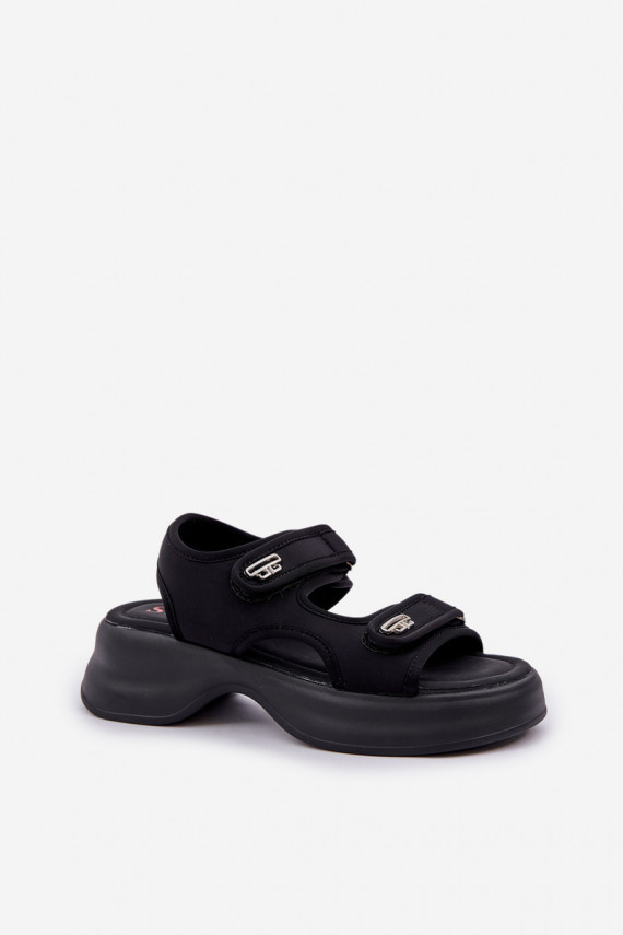 Fabric Lightweight Platform Sandals Black Deniffia