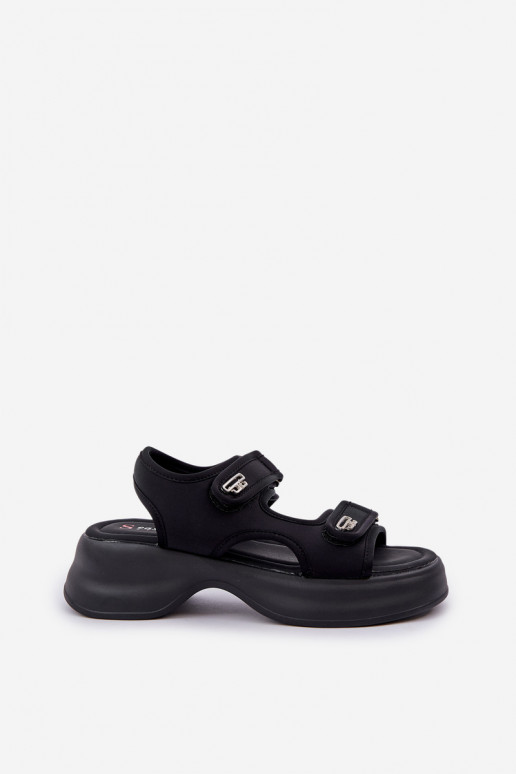 Fabric Lightweight Platform Sandals Black Deniffia
