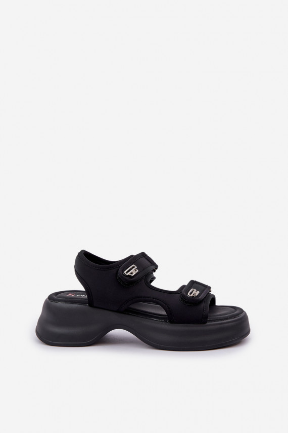 Fabric Lightweight Platform Sandals Black Deniffia