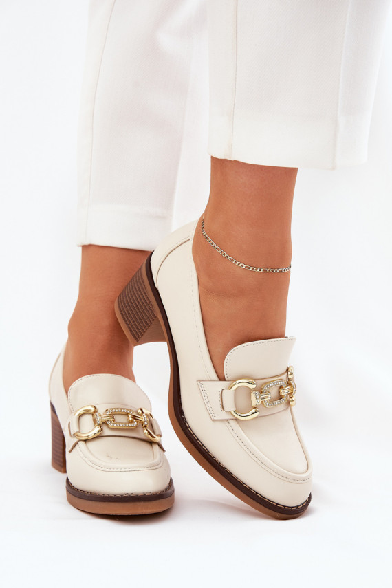 Women's Shoes With Golden Detail On Heel Beige Draciela
