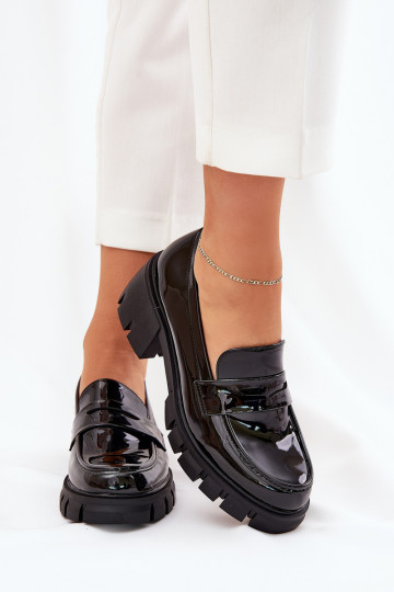 Lacquered Women's Half Shoes On Chunky Heel Black Felonith 2