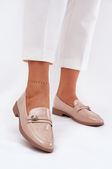 Lacquered Women's Moccasins With Decorative Buckle Beige Mollan 2