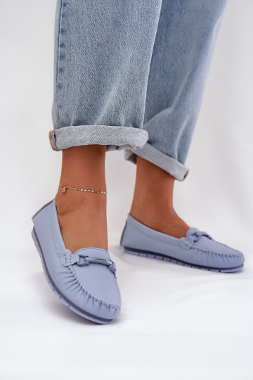 Flat Leather Moccasins With Decoration S.Barski LR51-547 Blue 2