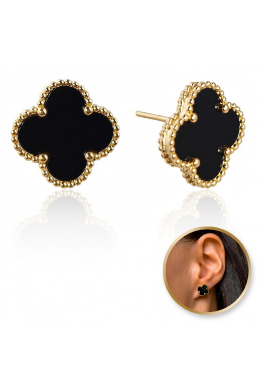 Stainless steel earrings platerowane cover with gold, , Koniczynka black KST3377